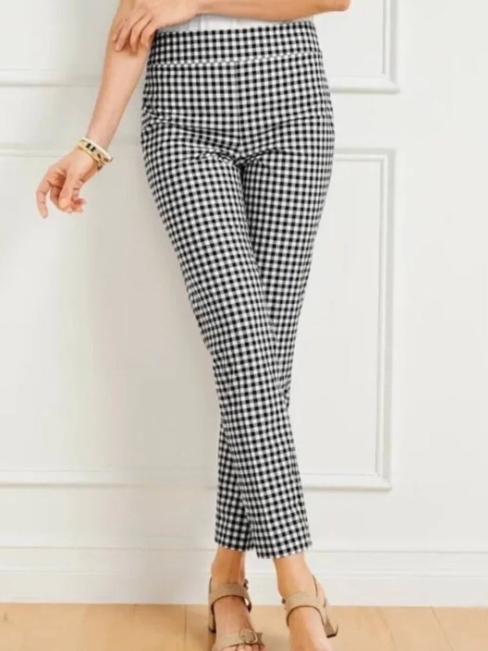 Talbots Chatham Gingham Slim Chatham Ankle Pants Black White Size 10 Petite NWOT